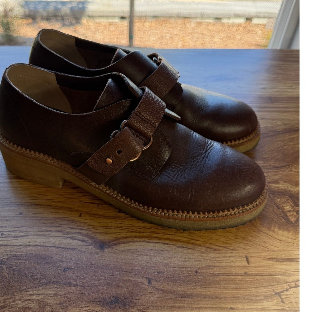 Clarks Janey Mae Dark Brown Leather Monk Strap Platform‎ Shoes Women 9